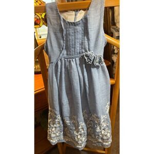 Vintage Girls Isabella & Chloe chambray dress with embroidered flowers. Size 7